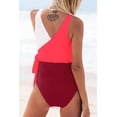 thumbnail image 3 of Women's One Piece Swimsuit Wrap Color Block Tie Side Bathing Suit, Red XL, 3 of 3