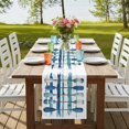 thumbnail image 4 of Lake Paddles 70 Inch Table Runner, Summer Watercolor Teal Blue Striped Farmhouse Dresser Scarf Cotton & Linen Tablerunner for Dining/Kitchen Island/Holiday Party Décor 13" x 70", 4 of 9
