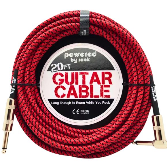Cable de Guitarra Rock Negro de 20 Pies sin Zumbidos ni Enredos para Guitarra Eléctrica y Bajo