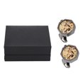 thumbnail image 2 of Gemelos para hombre con diseño de movimiento de reloj, gemelos de superficie pulida de latón sin decoloración, color plateado y negro, para reuniones de boda, 2 uds., 2 of 5