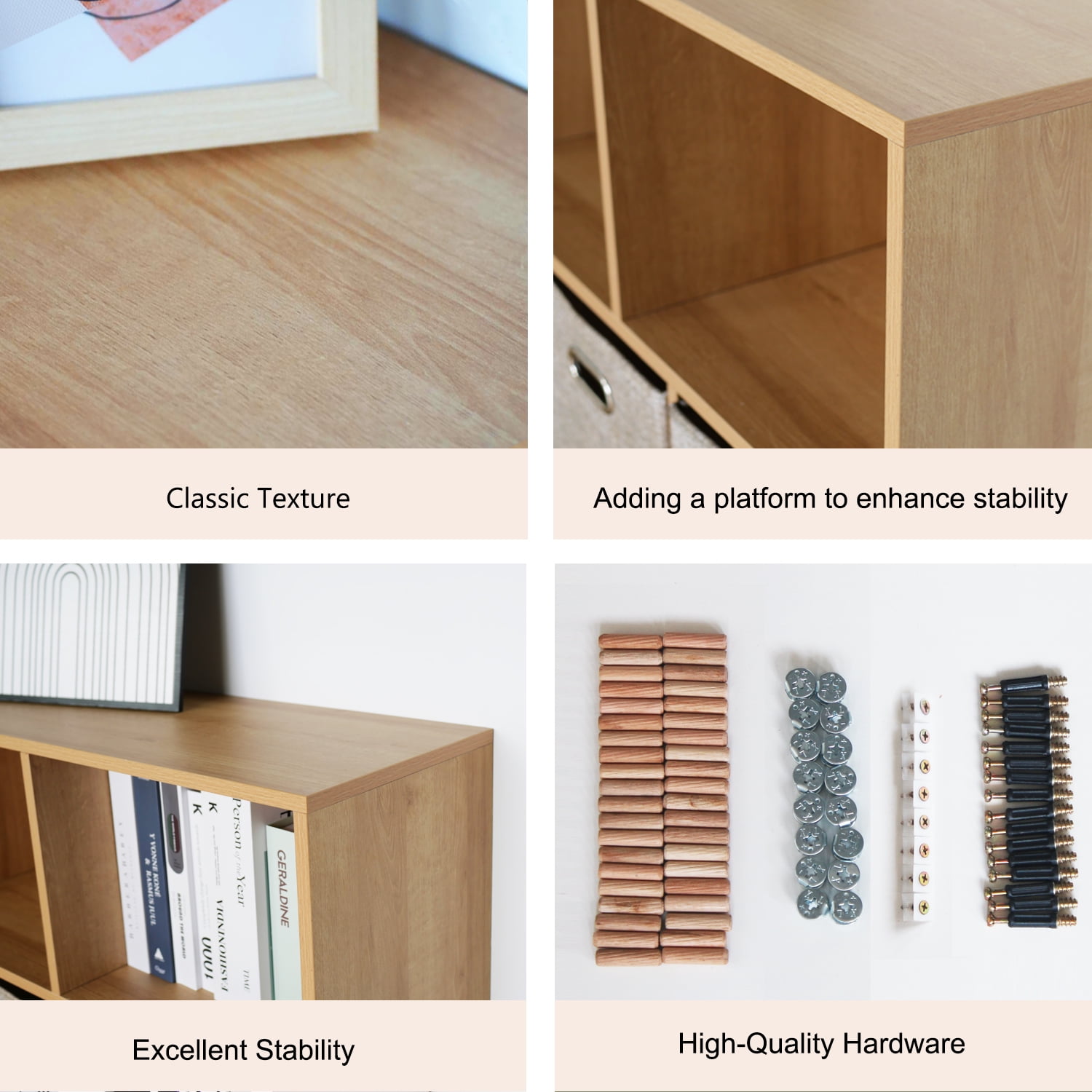 NEWADARA Wooden 6 Cube Storage Organizer with Closed Back Panel,Oak Cube Shelf Heavy Duty Cubby Storage Organizer with Compartments for Living,Display Shelf,Shelf,Bookshelf,Oak for Adults