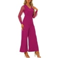 thumbnail image 4 of INSPIRE CHIC Women's Jumpsuits V Neck Mesh Long Sleeve Wide Leg Party Rompers S Hot Pink, 4 of 6