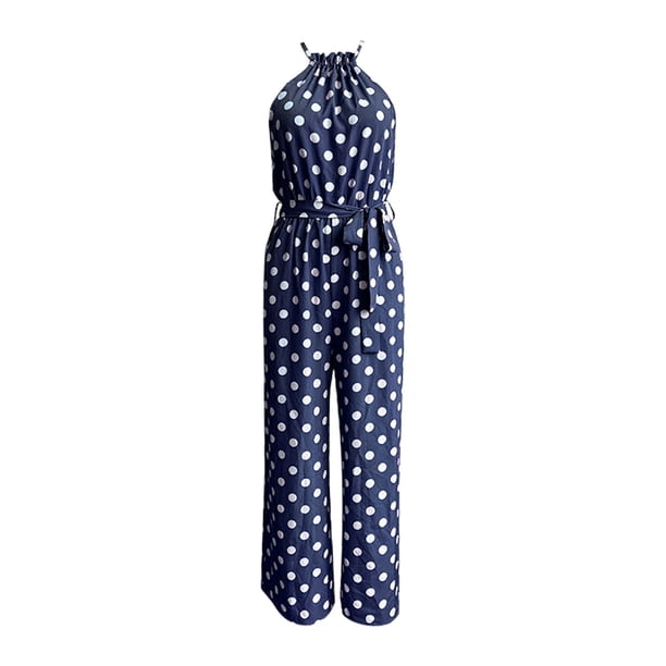 Gibobby pantalones siameses de pierna ancha Pantalones de verano Pierna ancha suelta Mono de lunares a la moda Diseño simple y exquisito(Azul, M)
