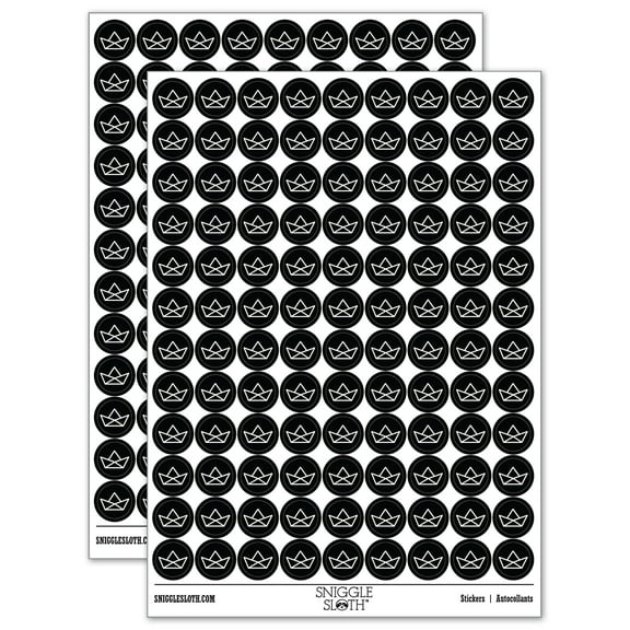 Paper Boat Ship 200 Round Stickers - Black - Gloss Finish - 0.50" Size