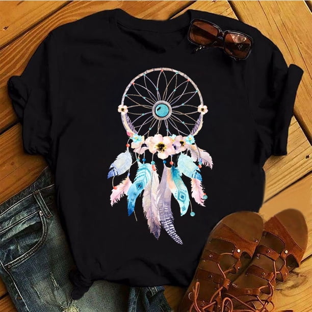 Camiseta De Moda Para Mujer Estampada Dreamcatcher Verano Manga Corta tops Dama Niñas Nuevas Camisetas Gráficaspangjing