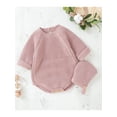 thumbnail image 5 of Gureui 2Pcs Toddler Infant Baby Girl Fall Winter Knit Romper Set, Casual Solid Color Long Sleeve Round Neck Romper with Hat, 5 of 9