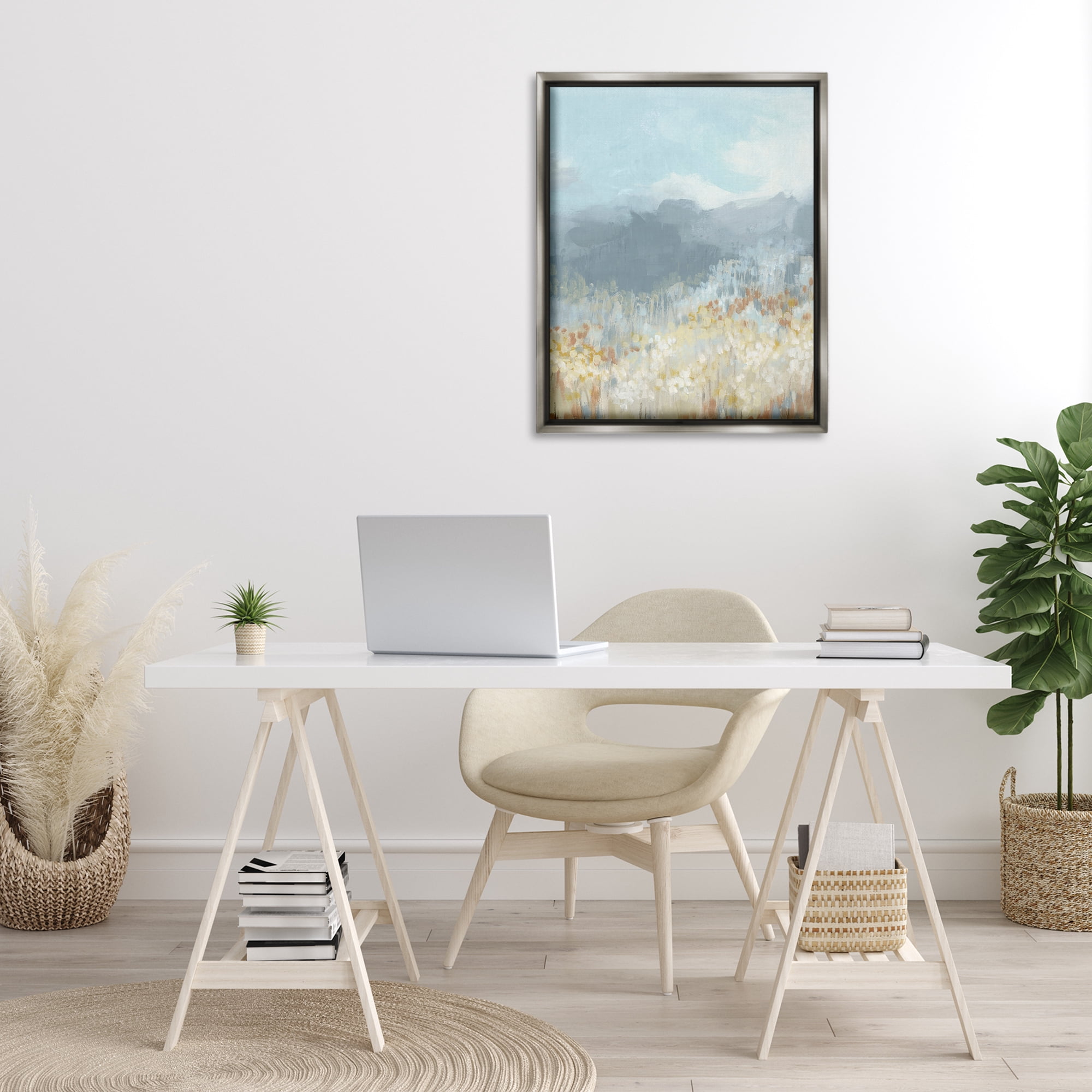 Stupell Industries Mountains & Countryside Landscape Painting Gray Floater Framed Art Print Wall Art, 25 x 31