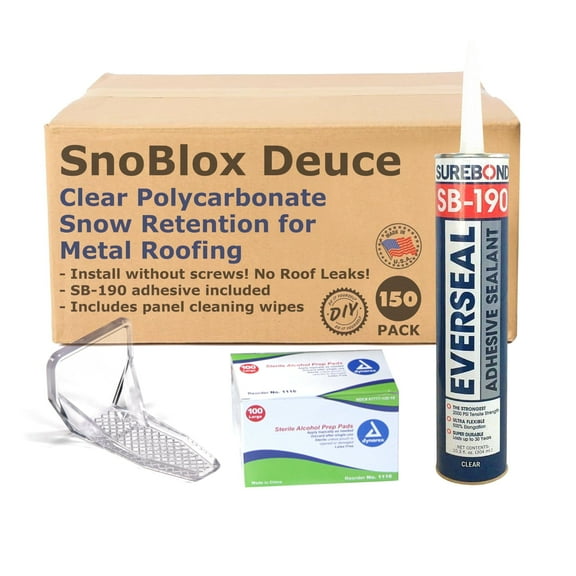 SnoBlox Deuce Snow Guards and Adhesive Kit for Metal Steel Corrugated Roof, 150 Count