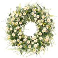 thumbnail image 1 of Corona de margaritas blancas Sggvecsy de 60 cm con hojas florales de seda sintética, 1 of 7