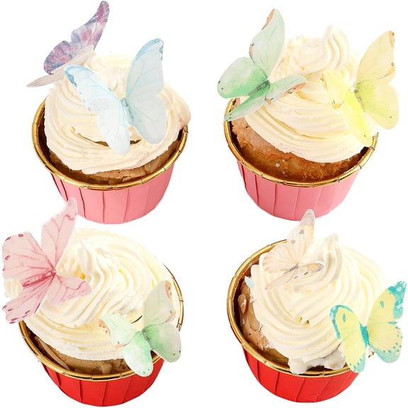 Colorful 3D Effect Butterfly Cupcake Toppers 40Pcs Edible Decoration Set