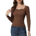 thumbnail image 1 of INSPIRE CHIC Chandail pour Femmes Ajusté Manches Longues Col Cœur Tricoté m Marron, 1 of 5