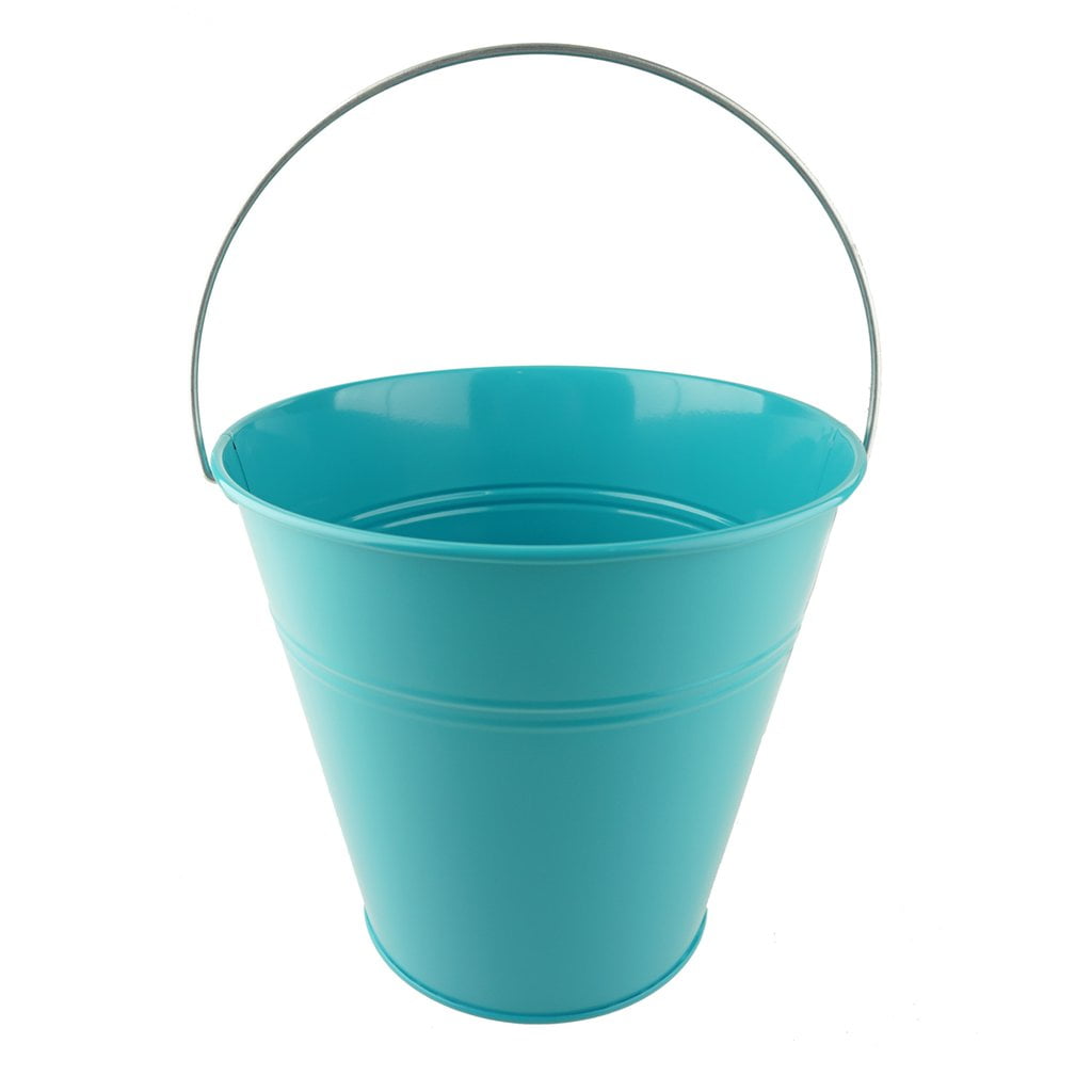 Tin Pail Bucket with Handle Party Favor, 9Inch, 1Count, Turquoise