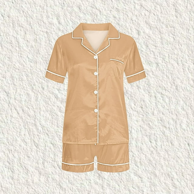 Pantalons de Pyjama pour Femmes, Hauts à Manches Courtes pour Femmes, Blouse Décontractée pour Enfants Col Rabattu Manches Courtes Mode Ensemble de Pyjama