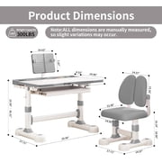 Kids Desk and Chair Set Gray, Height Adjustable Study Desk with 0-50° Tiltable Desktop, Ergonomic Chair, Storage Drawer, Book Stand for Kids Ages 3-12