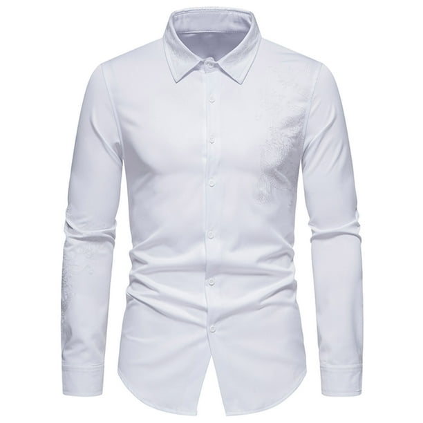 Men's Dress Shirts Solid Long Sleeve Stretch WrinkleFree Formal Shirt