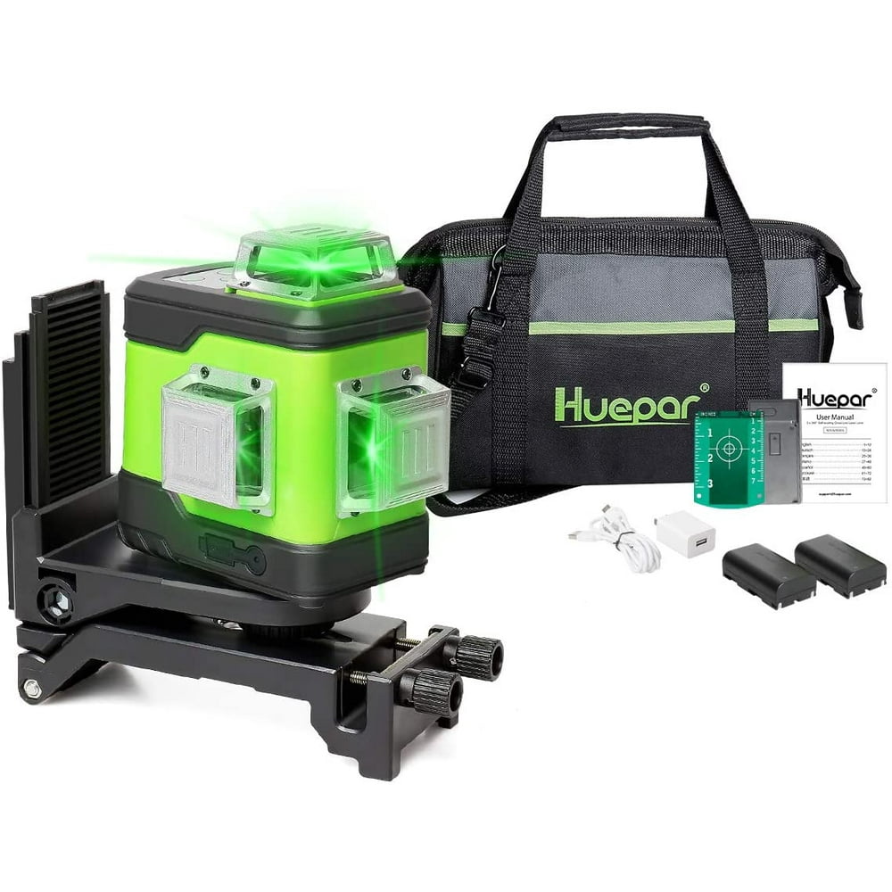 Huepar 3D Cross Line SelfLeveling Laser Level 3 x 360 Green Beam Three