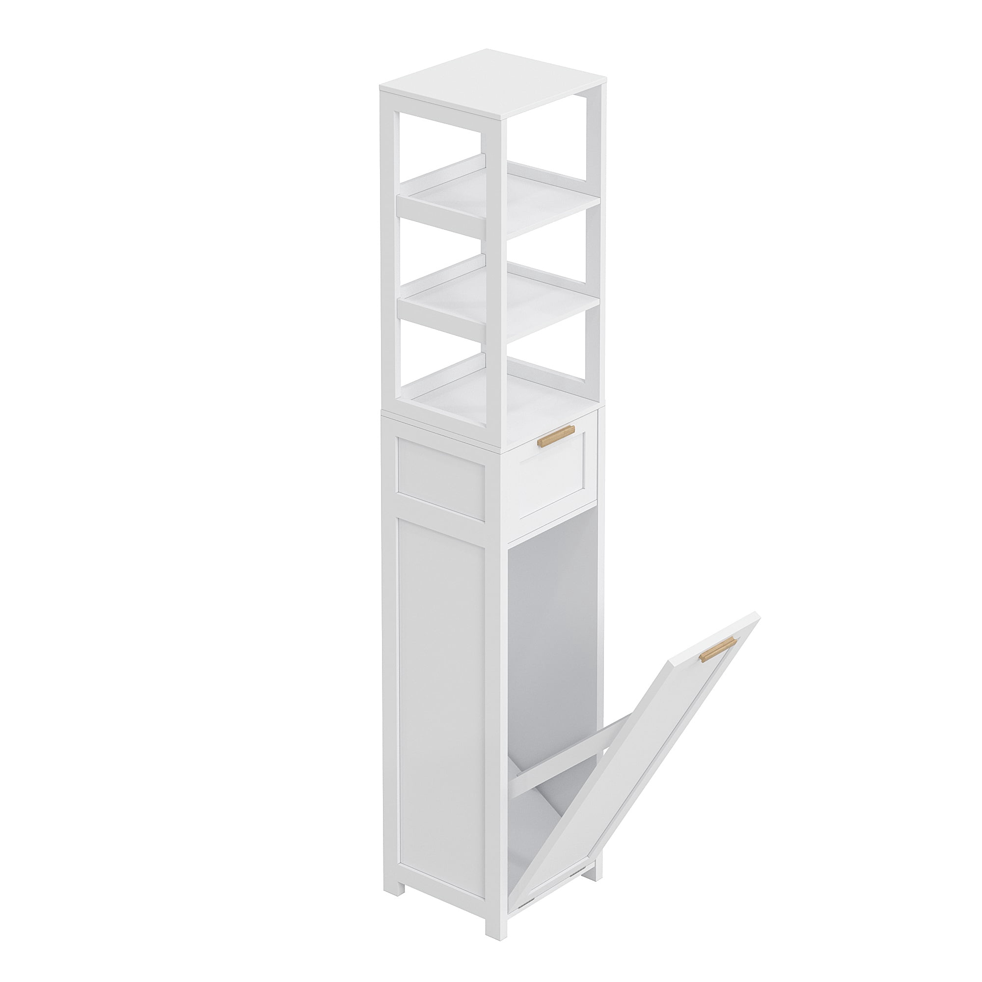 VECELO 66.9 Inch Tall Tilt Out Laundry Hamper Cabinet with Adjustable Shelves for Bathroom, Storage Organizer with Removable Laundry Basket for Laundry Room