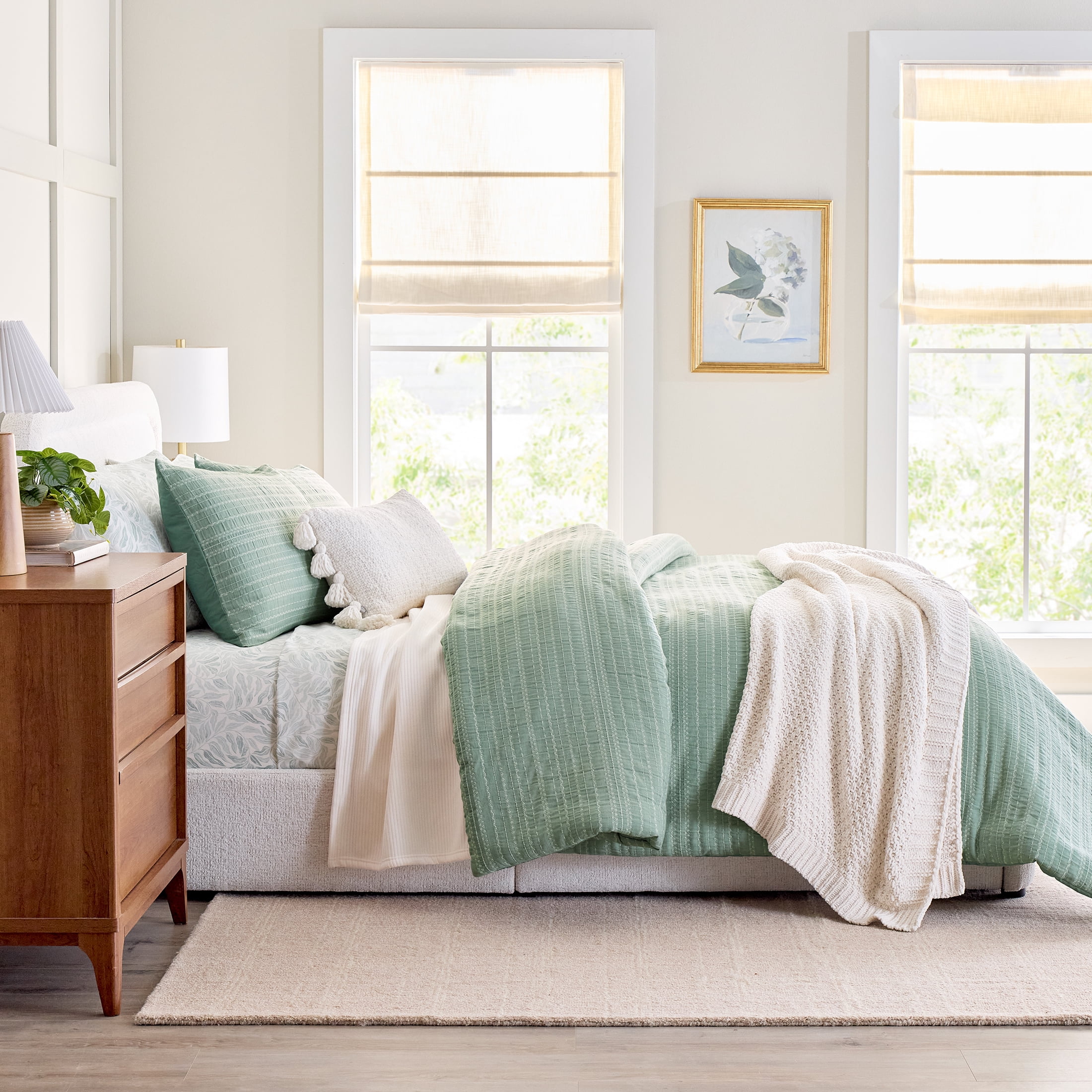 Better Homes & Gardens Full/Queen Comforter Set, All-Season, 3-Piece, Green Stripe