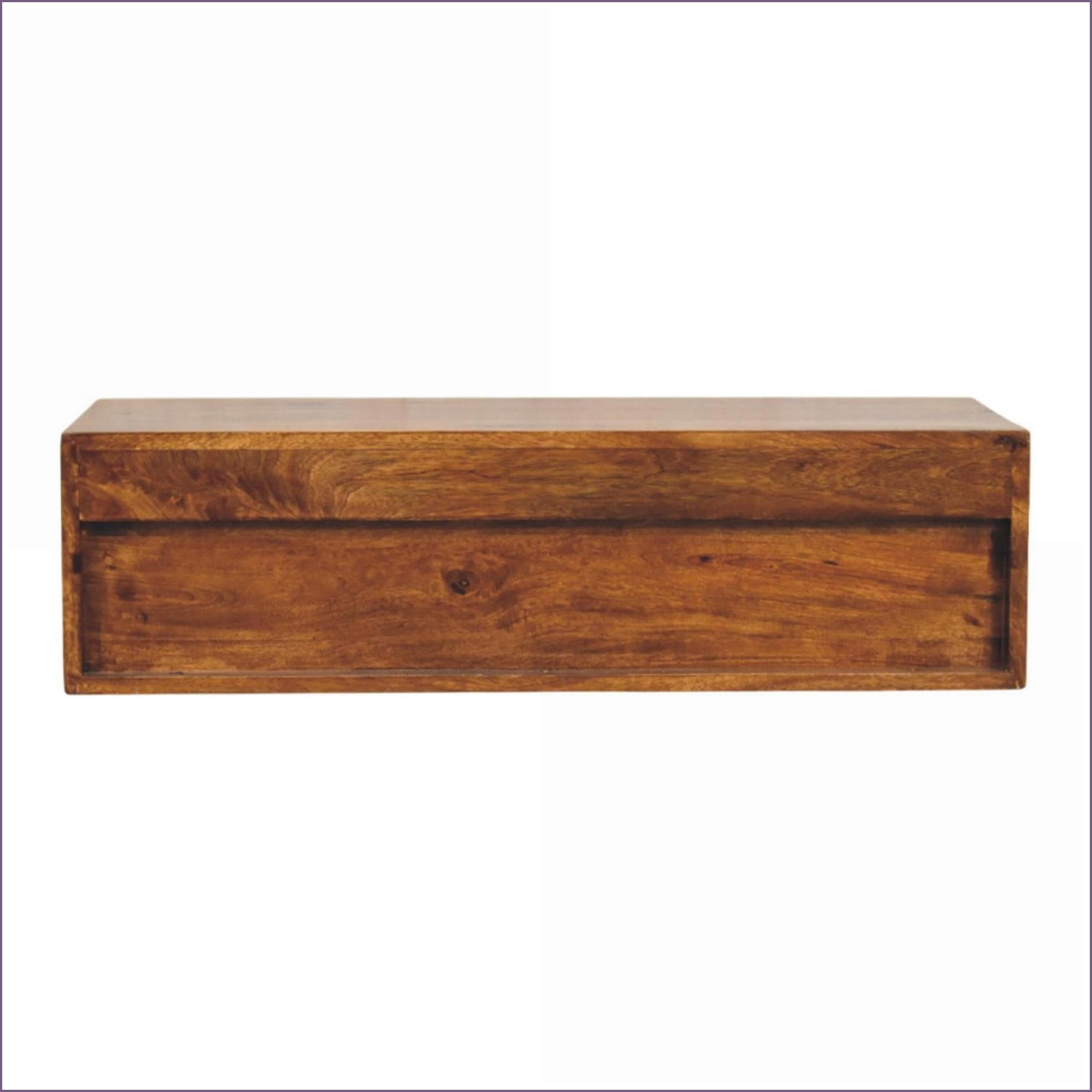 TV Furniture | Modern 2-Drawer Chestnut Solid Mango Wood Wall-Mounted Media Unit | TV Size 39in or Less | Solid Wood