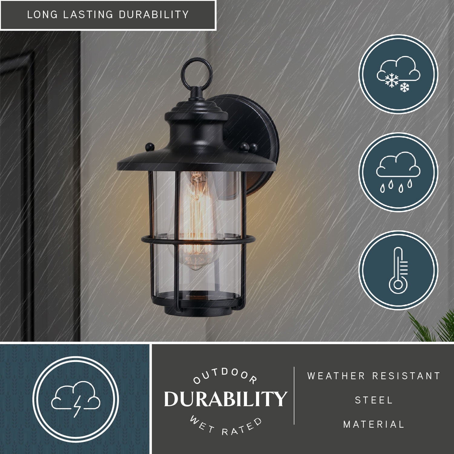 Lake Shore Steel 1 Light LED Compatible Black Coastal Outdoor Wall Lantern Clear Glass