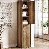 Fnova 75.59" Tall Storage Organizer Cabinet with 2 Doors & 6 Compartments, Adjustable Shelves Narrow Freestanding Cabinet, Home Furniture for Living Room Kitchen Bathroom Bedroom