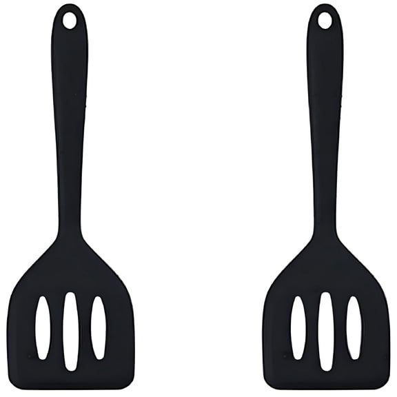 BPPEG 2Pack Small Silicone Turner High Heat Resistant Slotted Spatula for Fish,Eggs,Pancakes and More Fish Spatula Silicone(8.2 In,Black)