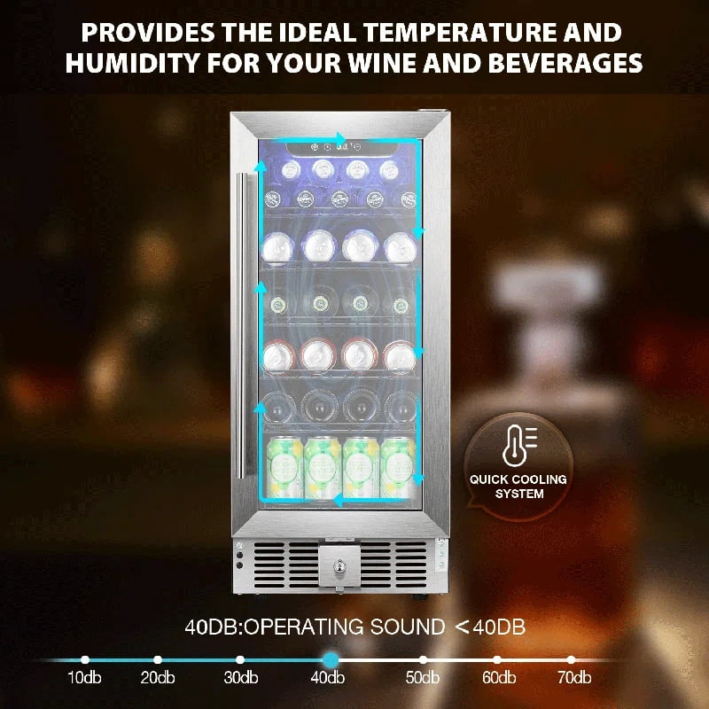 KNDKO 125 Cans Beverage Refrigerator, 3.0 Cu.ft Wine Cooler with 15 Inch Stainless Steel Door Frame for Home/Office/Bar