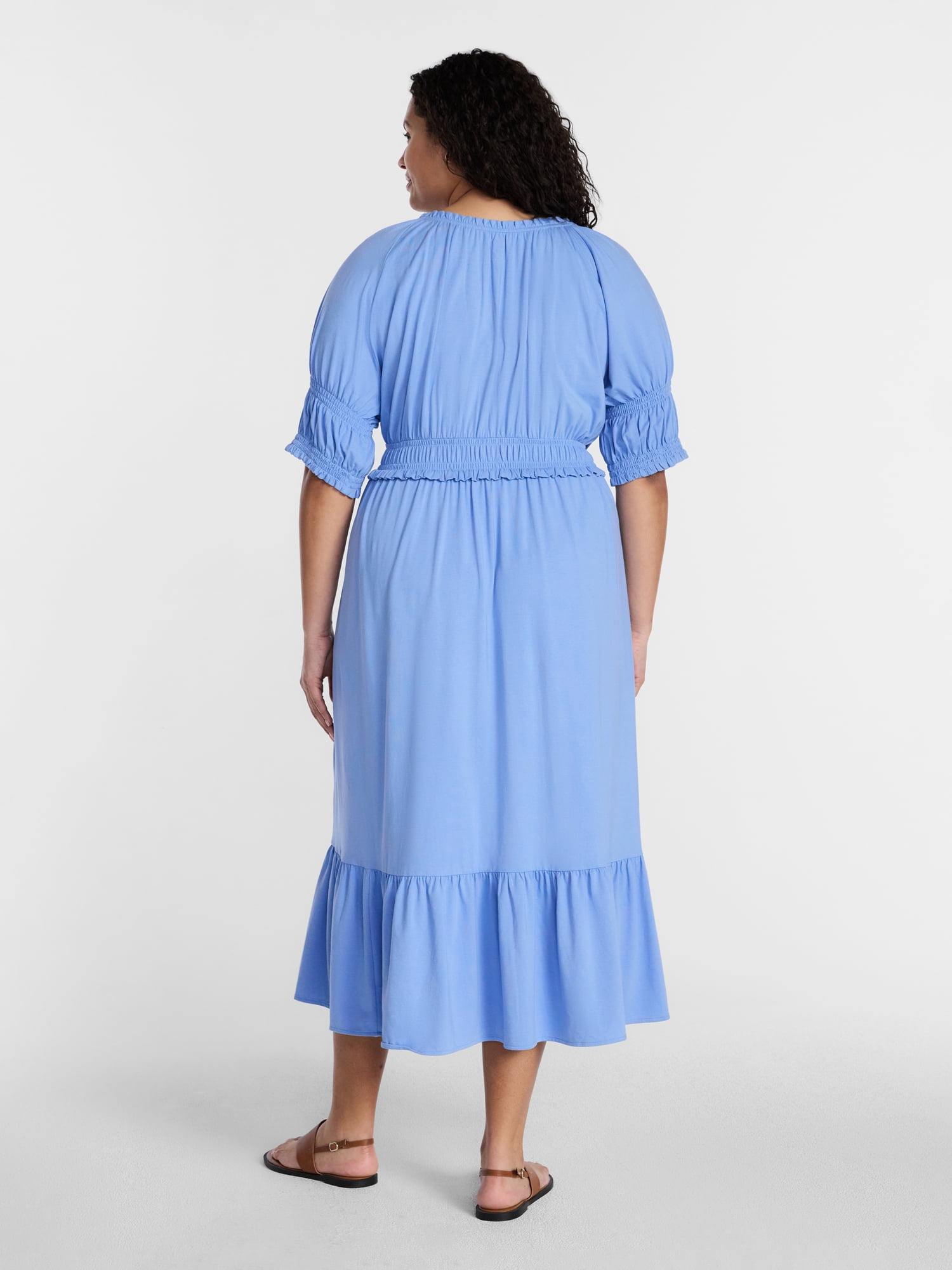 Terra & Sky Women’s Plus Scoop Neck Maxi Dress with Elbow Length Sleeves, Size 0X-5X