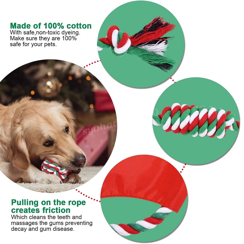 Ausugar Christmas Dog Toy 10PCS Indestructible Dog Rope Chew Toy Set for Dogs Training Playing Teething