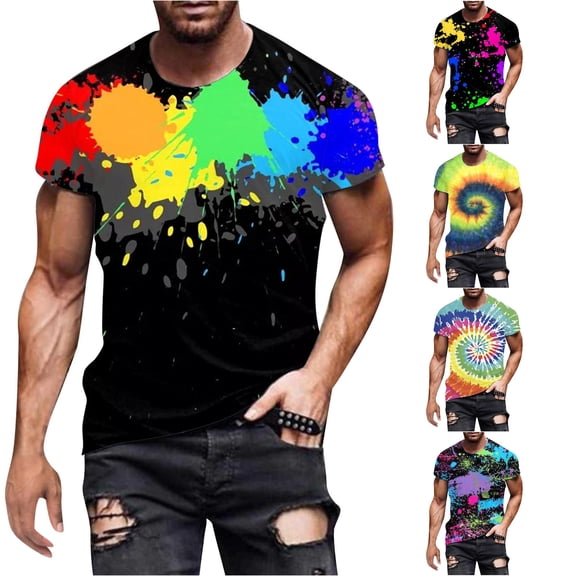 JAJAHO Tie Dye Shirt Men Short Sleeve Round Neck Loose Fit T Shirt Summer Graphic Tees Casual Daily Wear Comfy Tops