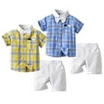 thumbnail image 3 of LYMAYTER Newborn Boys Gentleman Outfit for Kids Baby Short Sleeve Plaid Shirt with Bowtie + Summer Shorts Size for 6M-4T, 3 of 9