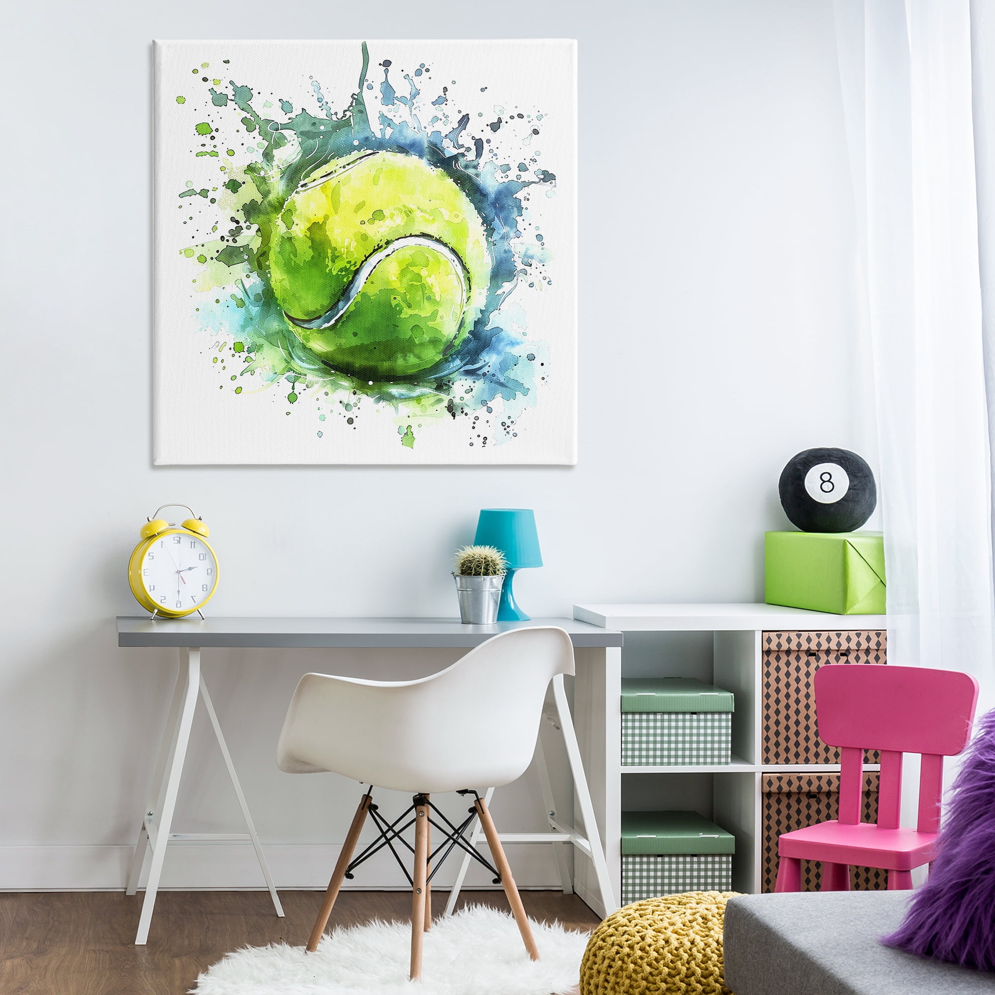 Stupell Industries Tennis Ball Bright Splash Sports Painting Wrapped Canvas Art Print Wall Art, 36 x 36
