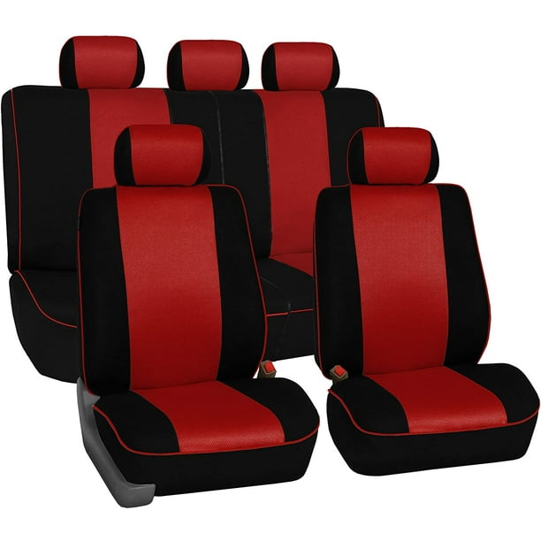 FH-FB063115 Housses de siège de voiture en tissu avec passepoil Ensemble  complet Airbag et Split Ready Rouge 