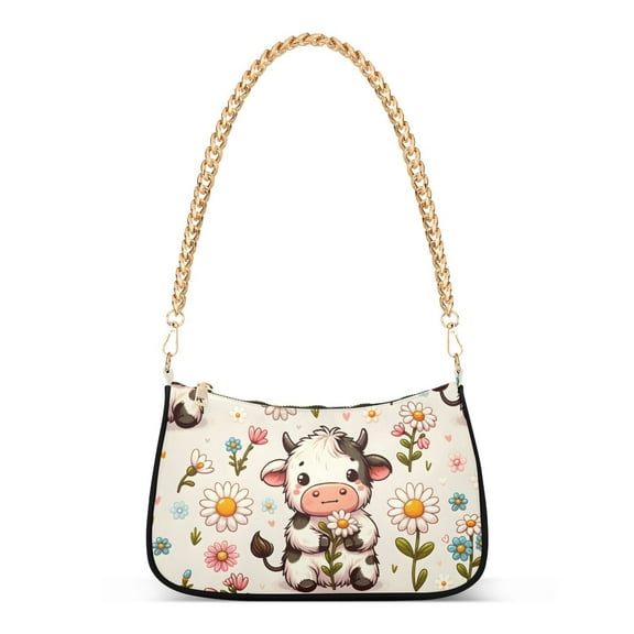 Cow on FlowersWomen Small Shoulder Bag Crossbody Tote Hobo Bags Purse Clutch Handbags with Chain Strap for Women