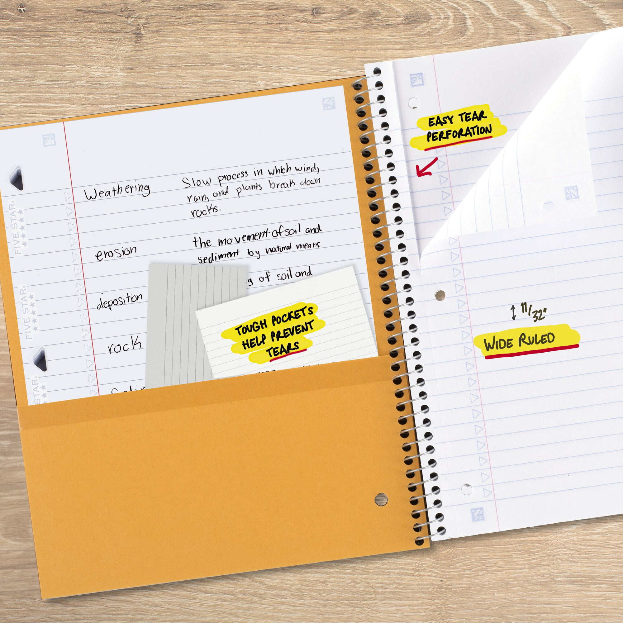 Five Star Spiral Notebook Plus Study App 3 Subject Wide Ruled 8 x 10 12 Sky Blue