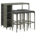 thumbnail image 1 of vidaXL 5 Piece Garden Bar Set with Cushions Poly Rattan Grey, 1 of 5