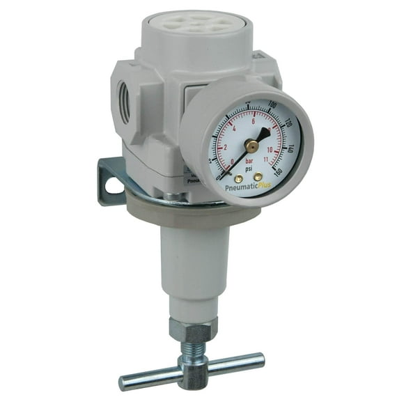 PneumaticPlus SAR Series Régulateurs d'Air Comprimé à Poignée en T - Tailles de Filetage NPT, Poignée en T, Manomètre et Support Inclus (1/2 Pouces NPT)