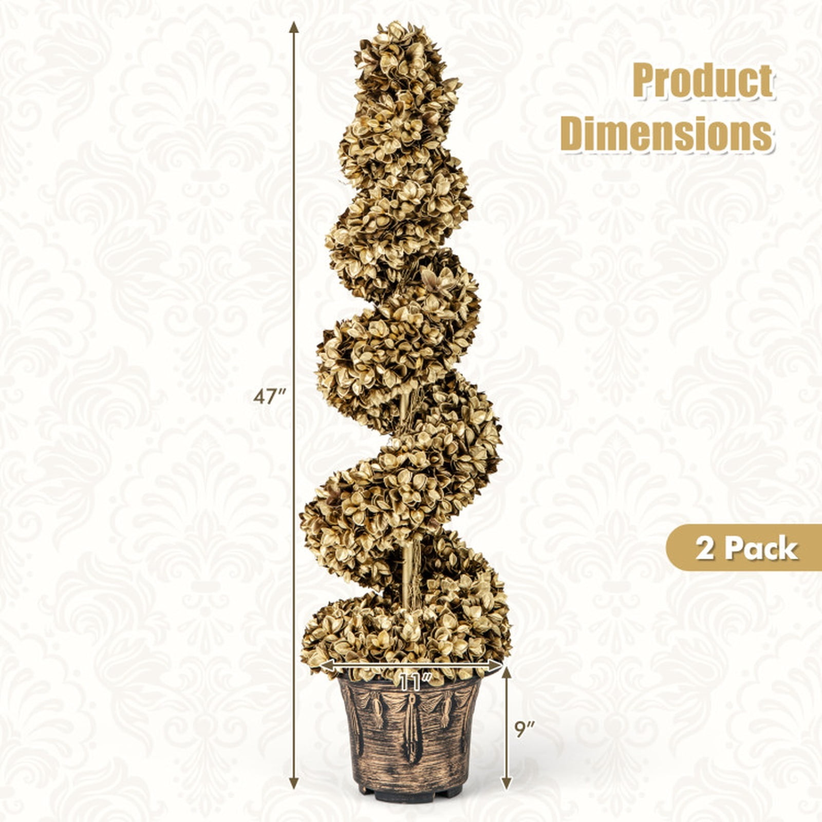 Vebreda Artificial Plant Decor, 4 FT Artificial Topiary Spiral Tree Set of 2 with Vintage Plastic Nursery Pot, Eye-catching and Chic Appearance