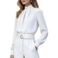 thumbnail image 2 of Mock Neck Pleated Blouses for Women, Solid Long Sleeve Lantern Cuff Elegant Shirts, Silky Lightweight Office Commute Fashion Dress Top, 2 of 6