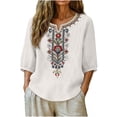 thumbnail image 3 of Women tshirts Sawvnm Embroidered Tops For Women 3/4 Sleeve Boho Linen Shirts Plus Size V Neck Tunic Peasant Clothes White S, 3 of 8