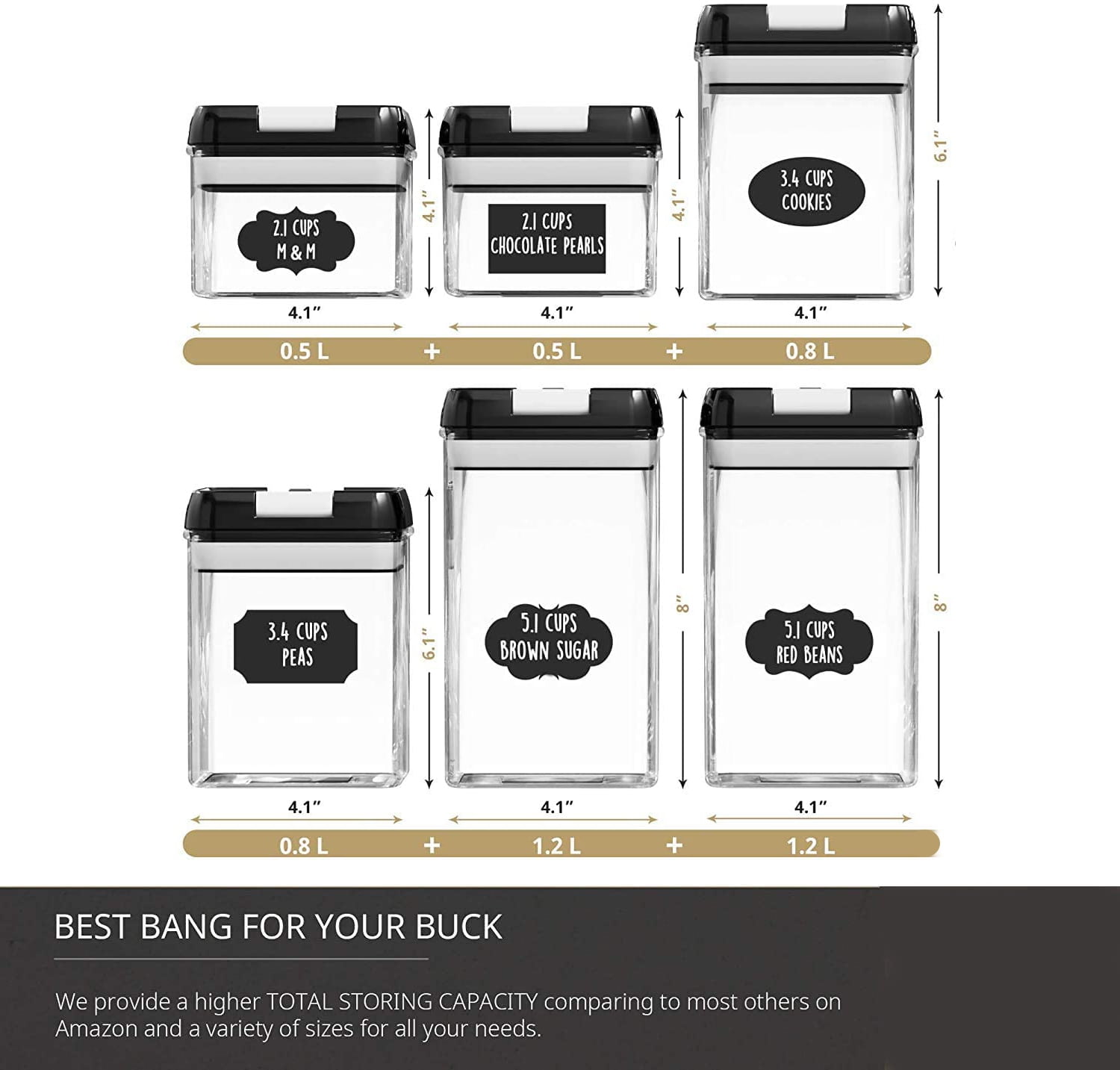 Suproot Kitchen Variety Set of 6 Pantry Organization Canisters with Lids, Marker and Labels Included - 2