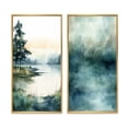 thumbnail image 2 of Designart "Vintage Watercolor Serenity of Misty Lake I" Lake Framed Wall Art Set Of 2 - Lake House White Framed Canvas Set For Living Room Decor, 2 of 6