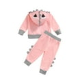thumbnail image 3 of Kiapeise 2Pcs Autumn Baby Girls Outfit, Toddlers Creative Color Matching Cartoon Dinosaur Shape Long Sleeve Hooded Hoodie + Long Pants, 3 of 6