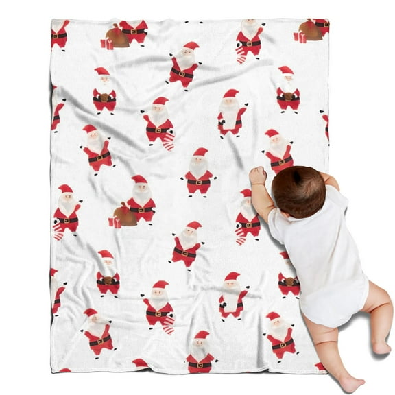 White Christmas Santa Pattern Blanket,Comfortable Soft Flannel Throw Blanket,All Season,Warm Lightweight Blankets for Sofa Bed Couch Living Room Chair,30"x40"