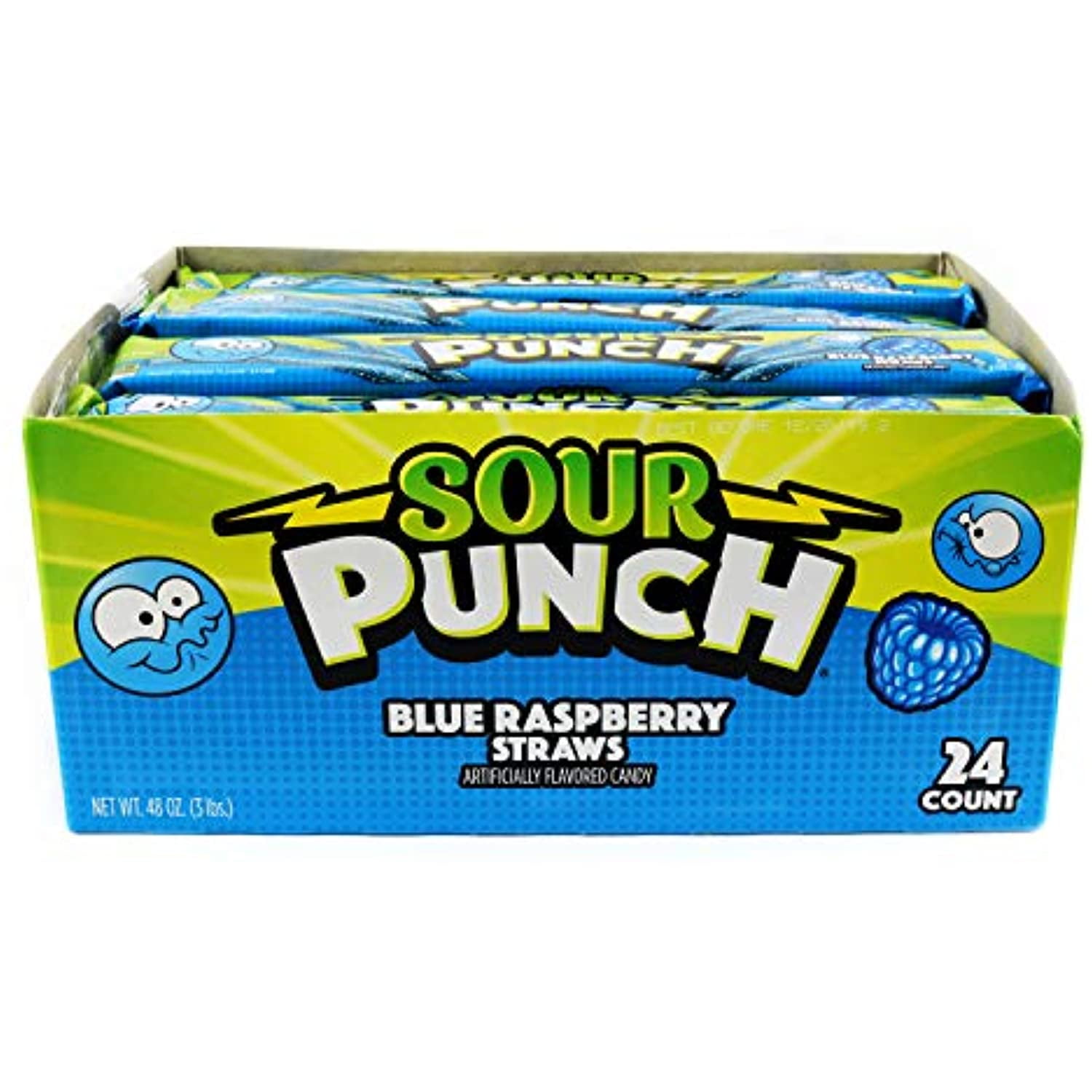 Sour Punch Straws, Sweet & Sour Flavored Soft, Chewy Candy, Tray, Blue Raspberry , 2 Ounce (Pack Of 24)