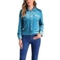 thumbnail image 1 of INSPIRE CHIC Women's Velvet Jacket Button Up Long Sleeve Crop Jackets M Peacock Blue, 1 of 5