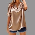 thumbnail image 4 of XUNKUSGA Womens Blouses Soild Color V Neck Silk Satin Tops for Women Lightweight Short Sleeve Work Blouses for Women Business Casual Shirts for Women S-2XL Gold, 4 of 5