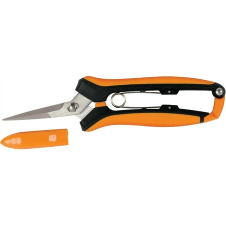 Fiskars Curved Micro-Tip Pruning Snips 6" Garden Shears with Sheath SoftGrip Handle Orange Black Yard Garden Tools