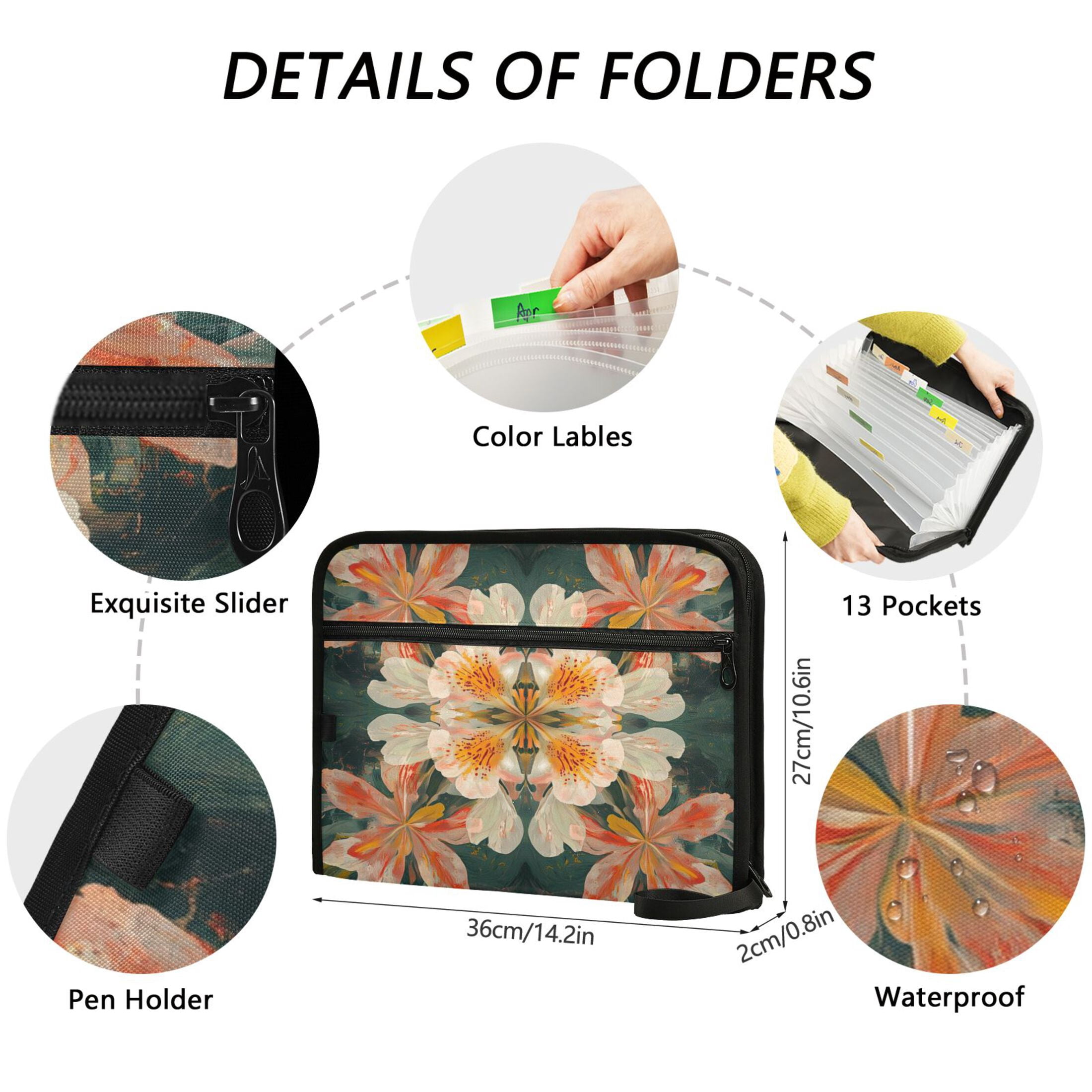 WOBOGO Vintage Floral Patterns Expanding File Folder Letter Size Accordion Filing Organizer 13 Pocket Separate Organ Pocket