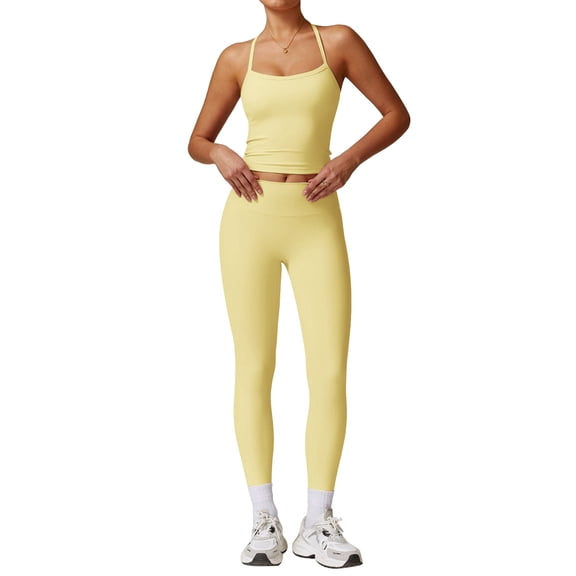 IDOPIP 2 Piece Workout Sets for Women High Waisted Seamless Butt Lifting Leggings Gym Yoga Outfit Stretchy Sports Bra Set M Yellow